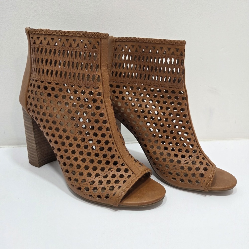 Report Heels Size 9.5 Block High Heels‎ Brown 4" Peep Toe Summer